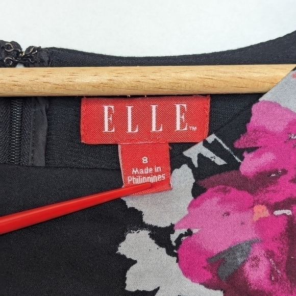 Elle Floral Sheath Dress Sz 8 Pink Black Sleeveless Career Wedding Guest Wiggle - Picture 3 of 7